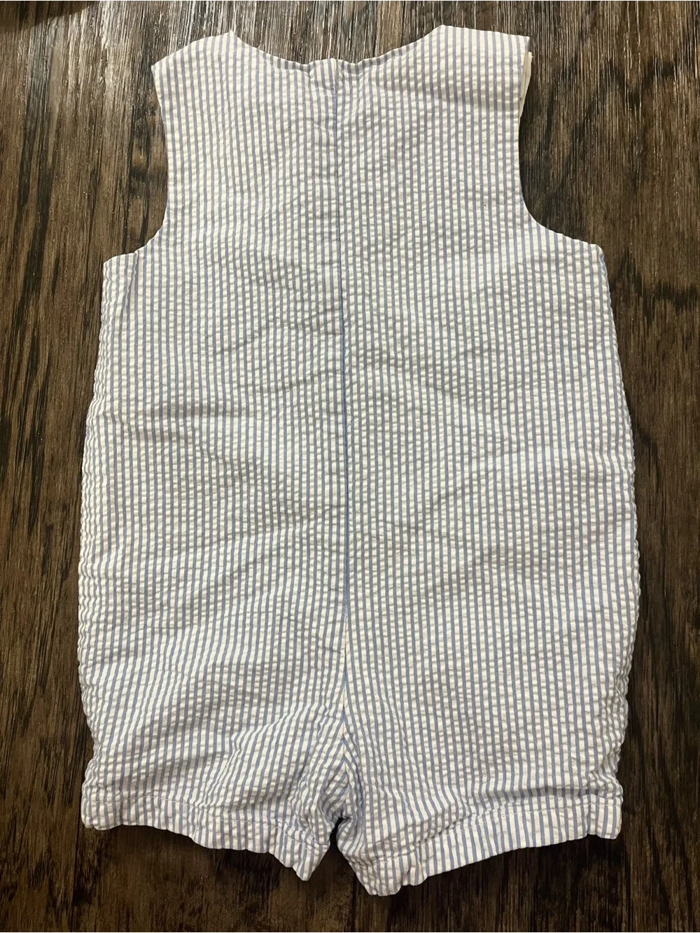 Janie and Jack Light Blue and White Striped Seersucker Romper